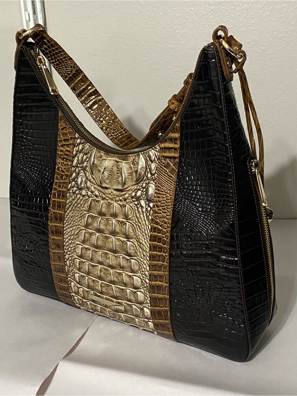 Brahmin Tabitha Tri-color Melbourne Leather Shoulder Bag Cocoa Conway - Picture 4 of 15